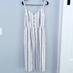 Old Navy White Midi Dress with Navy Stripes